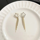 Purpdrank Temperament Crystal Star Tassel Drop Earrings For Women New Long Ear Line Bowknot Leaves Earrings Girls Wedding Party Jewelry