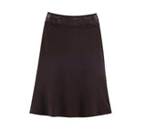 Purpdrank  3 colors Retro Spliced Lace Low Waist Knitted Midi Long Skirt Spring Summer Women A-lined Skirts Femme Grayblue Black Brown