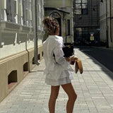 Purpdrank  Elegant Chic Office Lady Loose Pocket Shirt Top Cake Layered Ball Skirt Set Summer Outfits New Women Skirt Two Piece Set