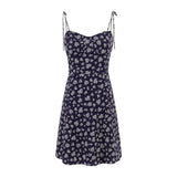 Purpdrank  Retro Red with White Flower Print V neck Corset Style Bow Lacing Up Sling Dress Sexy Women Slim Summer Dresses Holiday Robe