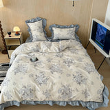 Purpdrank  3/4Pcs Flower Prints 100% Cotton Korean Princess Style Bedding Set Single Queen Duvet Cover Bed Sheet/Fitted Sheet Pillowcase