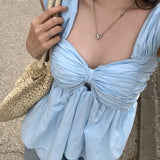 Purpdrank  Summer Korean Cute Strapless Women's Bow Blouses 2025 New Sleeveless V-neck Ruffles Sexy Short Shirts Tank Top Female