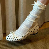 Purpdrank  Brand Design Black Dots Slip On Loafers Shoes Women Elegant White Horsehair Inner Med Heels Comfy Walk Daily Office Lady Pumps