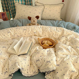 Purpdrank   Korean Pure Cotton Floral Bedding Set Luxury Skin-Friendly Quilt Cover Kit with Fitted Sheet Four Seasons Soft Lace Bedclothes