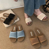 Purpdrank  Retro Style Summer Weave Women Flats Slippers Ladies Casual Open Toe Beach Vacation Slides