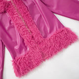 Purpdrank  Sexy Faux Leather Two Piece Women Furry Winter Outfit 2025 Fashion Faux Fur Collar Cardigans Coat and Micro Skirts Matching Sets