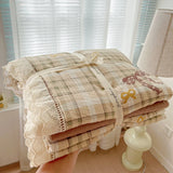 Purpdrank  Double Layer Yarn Bedding Set Print Floral Four Pieces Set Soft Comfortable Duvet Cover Bed Sheet With Pillowcases Home Textiles