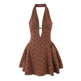 Purpdrank  French Style Flocking Polka Dot Retro Sexy Halter Dress Women Fashion Backless Low Waist Slim Summer Mini Dresses 2025