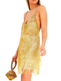 Purpdrank  Silver Gold Sexy Backless Glitter Tassel Club Dresses Women 2025 Summer Fashion Deep V-Neck Cocktail Rave Party Prom Dress Mini