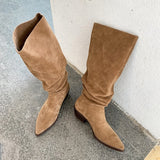 Purpdrank - 2023 New Western Women Knee-High Boots Autumn Winter Cow Suede Leather Quality Office Lady Casual Shoes Retro Black Woman Boots