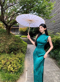 Purpdrank  Vintage Peacock Blue Green Sleeveless Dress Qipao New Chinese Style Printed Long Elegant Floral Print Cheongsam Slim Morden