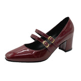 Purpdrank  Elegant Women's Chunky Heels Mary Jane Shoes Square Toe Double Ankle Strap Pumps for Women Patent Leather High Heels Party Shoes