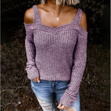 Purpdrank  Women's Off-Shoulder Sweater Sexy Sling Long Sleeve Solid Color Casual Autumn European And American Style