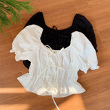 Purpdrank  Spring Summer Lace-up Ruffles Women's T-Shirts 2025 New French Style Elegant Puff Sleeve Short Shirt Tops for Womens