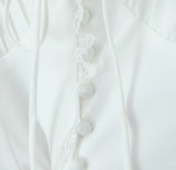 Purpdrank  Sexy Corset White Ruched Chest Spliced Lace V Collar Short Puff Sleeve Shirt Women Drawstring Tie Bow Center Buttons Crop Tops
