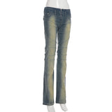 Purpdrank  Vintage Light Wash Distressed Paneled Jeans Y2K Slim-Fitting Low-Waisted Stitched Denim Pants Women Streetwear Retro Jeans