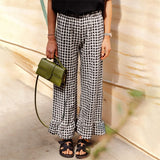 Purpdrank  Plaid Print Pants Women y2k Clothes Elastic Waist Wide Leg Loose Ruffle Hem Trousers Summer Clothing 2000s Streetwear