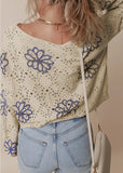 Purpdrank  Winter New Floral Print Short Sweater for Women 2025 Personalized Hollow Shoulder Knit Sweater for Women