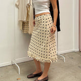 Purpdrank  Women's Double Layered Mesh Skirt with Polka Dot Print Zipper-Up Edible Tree Fungus Design Y2K Fashion Holiday Bottoms