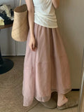 Purpdrank  Summer High Waist Organza Women's A-line Skirts 2025 New Solid Korean Fashionable Casual Loose Umbrella Skirts Female