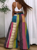 Purpdrank  Women's Striped Printed Wide Leg Pants New Fashion Contrast Color Drawstring High Waisted Loose Streetwear Trousers