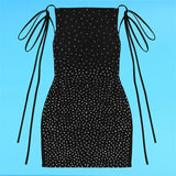 Purpdrank  Sexy Spaghetti Strap Backless Mini Dress Woman Sexy Pearl Diamond Sleeveless Ruched Prom Party Nightclub Birthday Bodycon Dress