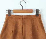 Purpdrank  Autumn Winter High Waist Suede Faux Leather Mini Skirt Women Back Zipper A-line Short Skater Party Femme Camel Black