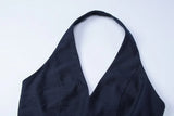 Purpdrank  Elegant Navy Blue Halter Mermaid Long Dress Women Sexy Deep V Front Sleeveless Backless Slim Bodycon Evening Party Gown