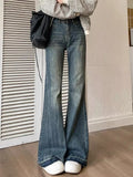 Purpdrank  Women's Casual Retro Blue Micro Flared Jeans Spring and Autumn New American Yk2 Fashion Women High Waisted Loose Flared Jeans