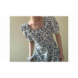 Purpdrank  French Print Dress Women's Summer Waist Square Neck Dress