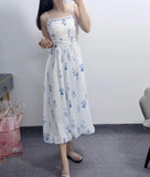 Purpdrank  Plus Size French Floral Print Dress Women's Summer Pear Shaped Bloom Skirt Conceals Belly Slimming A- Line Midi Dress