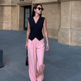 Purpdrank  Summer New Product Retro Black Short Suit Waist Vest Cardigan Sleeveless Vest Top Vest Foreign Style Fresh and Fashionable