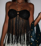 Purpdrank  Hand Crochet Knitted Tassel Strapless Tank Tops Women Sexy Hollow Out Lace Up Halter Backless Bohemian Holiday Beach Vests Camis