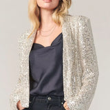 Purpdrank  Spring Sequin Long Sleeve Elegant Midi Women's Blazer Color Block Double Breasted Polyester Fiber Commute Style Fashion