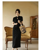 Purpdrank  New Chinese Style Waistband Slimming And Improved Qipao Summer Dress New Women Short Sleeve Long Patry Dress