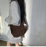 Purpdrank  Canvas Hobos Bags Women's Drawstring Pleated Large Capacity Corduroy Commuting Shoulder Bag