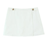 Purpdrank  2 colors 2025 Women Cotton Linen Mini Shorts Buttons High Waist Back Zipper Front Slit Skirt-Shorts