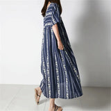 Purpdrank  Vintage Floral Printed Women's Dresses V-Neck Short Sleeve Bohemian Straight Loose Dress Female