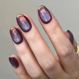 Purpdrank  24pcs Cat Eye Chrome Press on Nails Short Almond Acrylic Fake Nails with Colorful Design Full Cover Aurora Glitter False Nails