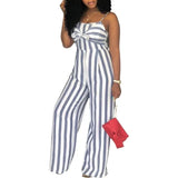 Purpdrank  Sexy Striped One-Piece Pants Casual Wide Leg Leisure Bridesmaid Women's Jumpsuits Strapless Gown with Belt at Front