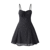 Purpdrank  Trendy Pleated Drawstring Slim Slip Dress for Women Summer Floral Print Sexy Spaghetti Strap Mini Dresses Vacation Beach Dress