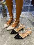 Purpdrank  New Rivet Head Sandals Women Summer Pointed Toe Thick Heel Fashionable Versatile Rubber Bottom Single Shoes