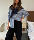 Purpdrank  Striped Shirt Long Sleeve Cardigan Jacket For Women's Autumn Fashion Lightweight Comfortable Single Breasted Commute Polo Shirt