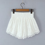 Purpdrank  Ballet Girl White Embroidery Hollow Out hole Spliced Lace Shorts Women Holiday Elastic Waist Short Pants With Linging