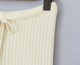 Purpdrank  New Autumn Fashion Rib Knit Wide Leg Pants for Woman Bow Lacing up Elastic Waist Straight Loose Trousers Yoga Bottom Beige Pink