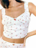 Purpdrank  Harajuku 70s Vintage Elastic V neck White Floral Tank Top Sleeveless Base T-shirts Summer Girl Crop top