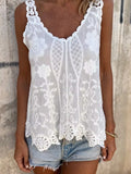 Purpdrank  Summer New Pure Color Sleeveless Tank Tops Lady Simple Beach Vacation Irregular Top Fashion U Collar Lace Hollow Out Halter Vest