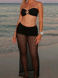Purpdrank  Sexy Beach Vacation Two Piece Womens Sheer Lace Dress Sets Summer Fashion Starfish Sequined Tube Top and Long Skirts Outfit