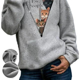 Purpdrank  Women's round Neck Sweatshirt Fleece-Lined Casual Printed Pullover Independent Station European And American Style Christmas