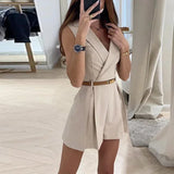 Purpdrank  Elegant Lady Turn-Down Collar Blazer Jumpsuit Summer Casual Solid Waist Shorts Romper Slim Playsuits Fashion Women's Jumpsuit